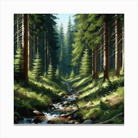 Stream In The Forest, Acrylic Painting Style 16 Canvas Print