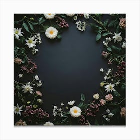 Floral Wreath On A Black Background 2 Canvas Print