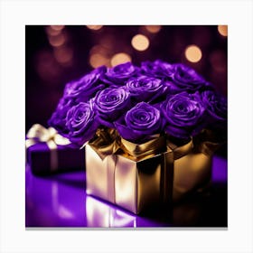 Purple Roses In A Gift Box 1 Canvas Print