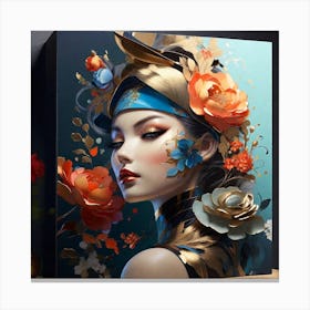 Chinese Woman With Flowers Canvas Print