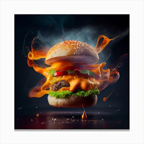 Burger In Flames Canvas Print