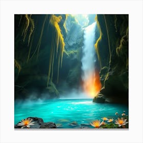 Mystical Waterfall In A Hidden Canyon Canvas Print