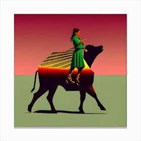 Woman and Buffalo Abstract Canvas Print