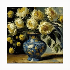 Peonies In A Blue Vase Canvas Print