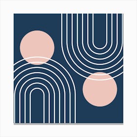 Mid Century Modern Geometric In Navy Blue And Pastel Pink (Rainbow And Sun Abstract) 02 Canvas Print