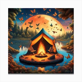 Campfire In The Moonlight Canvas Print