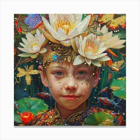 Girl With Water Lilies Canvas Print