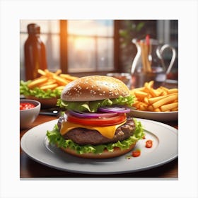 Hamburger And Fries 28 Canvas Print