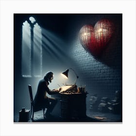 Man Writing At A Desk Canvas Print