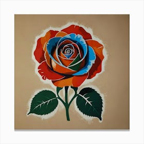 A Stencil Sketch Of A Red Blue Orange And Green Rose 2 Canvas Print