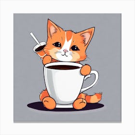 Cute Orange Kitten Loves Coffee Square Composition 44 Canvas Print