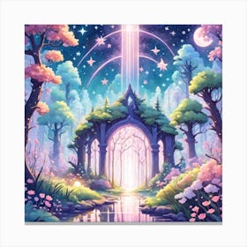 A Fantasy Forest With Twinkling Stars In Pastel Tone Square Composition 84 Canvas Print