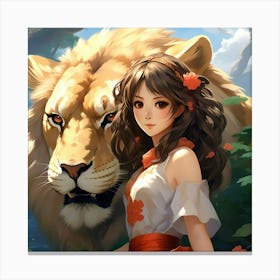 Japanese girl and Lion 1 Canvas Print