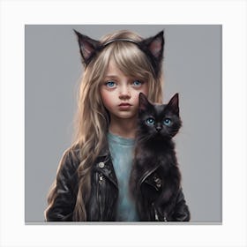 Little Girl With A Cat Canvas Print