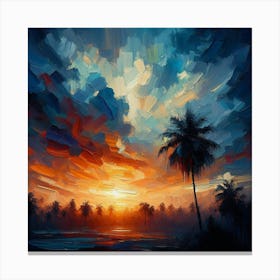 Sunset With Palm Trees Canvas Print