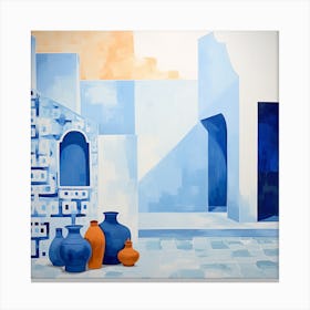 Abstract Contemporary Art Print - Orange & Blue Pots Canvas Print