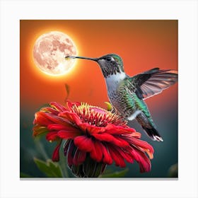 Hummingbird On Flower Canvas Print