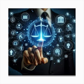 Businessman Touching Scales Of Justice Canvas Print