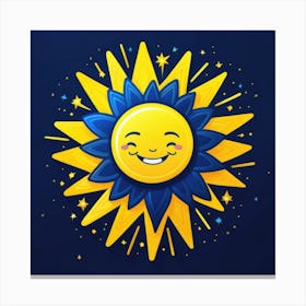 Lovely smiling sun on a blue gradient background 136 Canvas Print