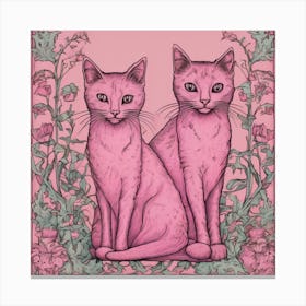 Pink Cats William Morris Inspired Art Print Canvas Print