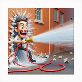 Cartoon Man With A Hose Canvas Print