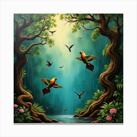 Hummingbirds In The Rain Forest Canvas Print