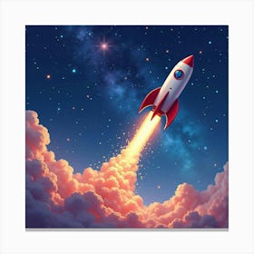 Rocket Exploring A Watercolor Fantastical Star Scene 1 Canvas Print