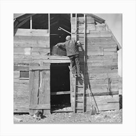 Erasty Emrich Climbing A Ladder To The Loft Of The Barn He Built Himself, Near Battle Ground, Indiana By Russell Lee Canvas Print