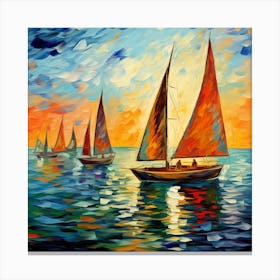 Sailboats At Sunset 25 Canvas Print