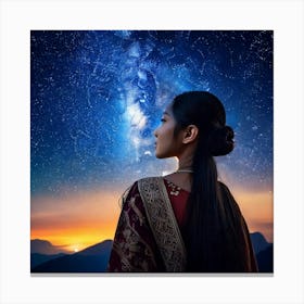 Firefly Cosmic Woman Under Vast Nightfall Sky 73580 (2) Canvas Print