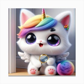 Unicorn Cat, caticorn With Magnifying Glass 5 Canvas Print