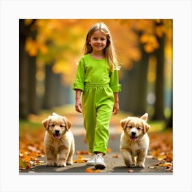 Little Girl With Puppies 3 Canvas Print