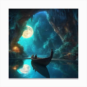 813500 Realistic Vision Bioluminescent Cave, Bridge, Boat Xl 1024 V1 0 Canvas Print
