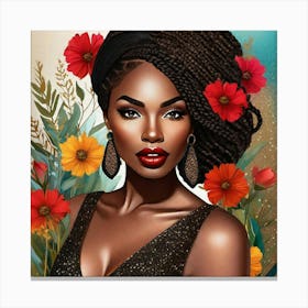 Black Girl With Flowers Canvas Print