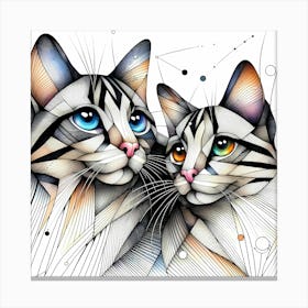 Two Cats - Abstract Line Art Illustration 236 Canvas Print