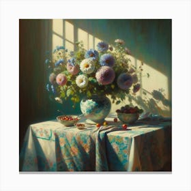 Table With Flowers Canvas Print