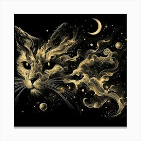 Cat With Moon And Stars Canvas Print