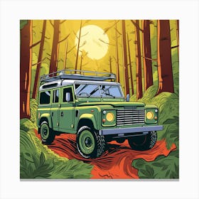 Land Rover Defender In The Forest Canvas Print