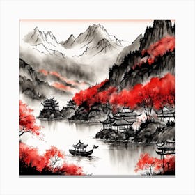 Chinese Landscape Mountains Ink Painting (91) Canvas Print
