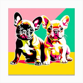 'French Bulldog Pups', This Contemporary art brings POP Art and Flat Vector Art Together, Colorful Art, Animal Art, Home Decor, Kids Room Decor, Puppy Bank - 49th Canvas Print