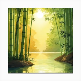 A Stream In A Bamboo Forest At Sun Rise Square Composition 316 Canvas Print