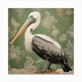 Ohara Koson Inspired Bird Painting Brown Pelican 6 Square Canvas Print