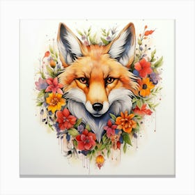 Fox In Flowers Canvas Print