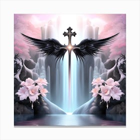 Dragon With Wings And Waterfall Canvas Print