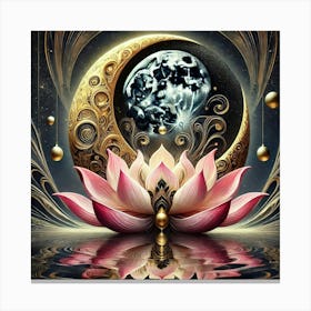 Lotus Flower And Moon 1 Canvas Print