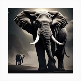 Elephants At Night Canvas Print