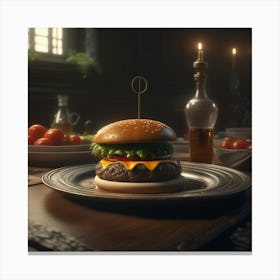 Burger On A Plate 123 Canvas Print