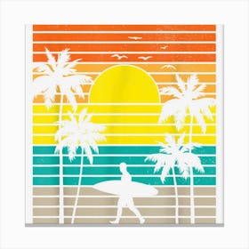 Vintage Surfing Retro Surf Style Palm Tree Surfer Beach Men Canvas Print