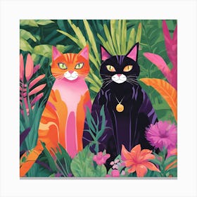 Two Wide Eyed Cats In A Botanical Garden 4 Canvas Print