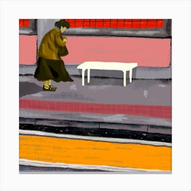 Lady And A Bench Square Canvas Print